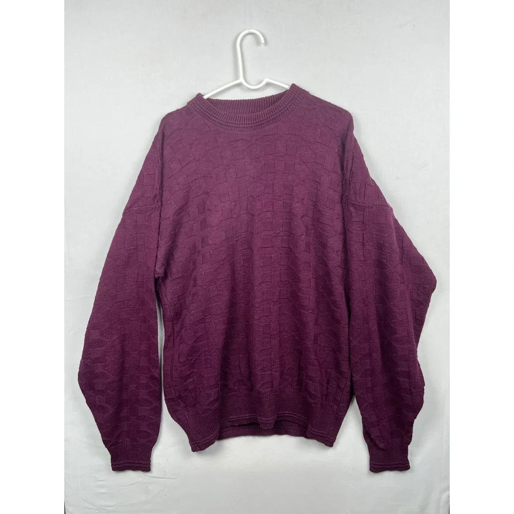 Unbranded Cotton Textured Knit Sweater Mens XL Tall Purple Made in USA